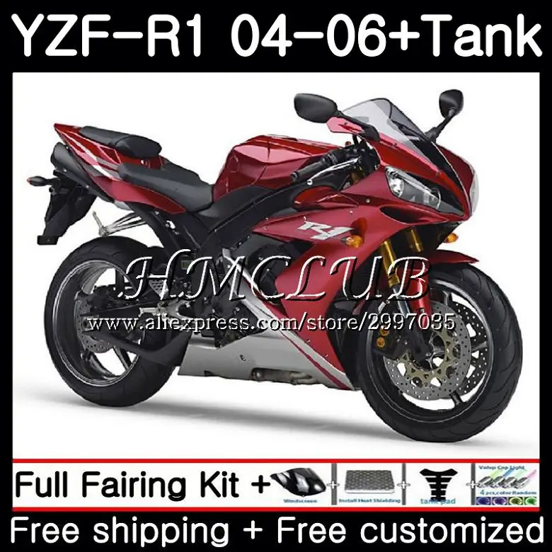 Корпус для YAMAHA Горячая глянцевый красный YZF R 1 YZF1000 YZF 1000 R1 2004 2005 2006 15HC17 YZF1000 YZF-R1 04 06 YZFR1 04 05 06 обтекатель