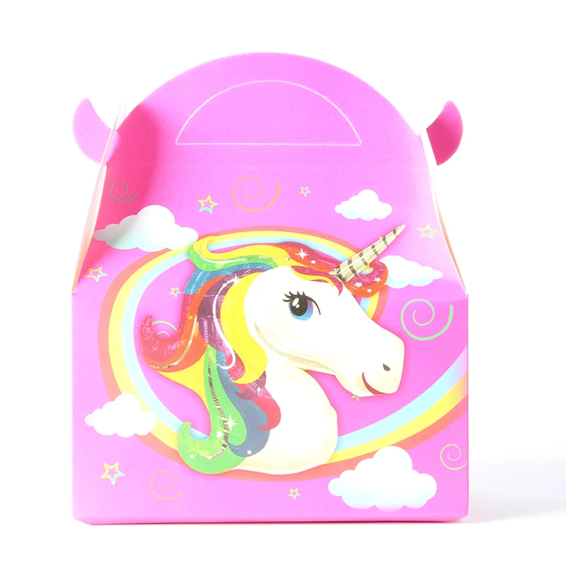 

6pcs/lot Unicorn Theme Cartoon Paper Hand Held Gift Box Baby Shower Happy Birthday For Kids Gift Party Decoration Supplies