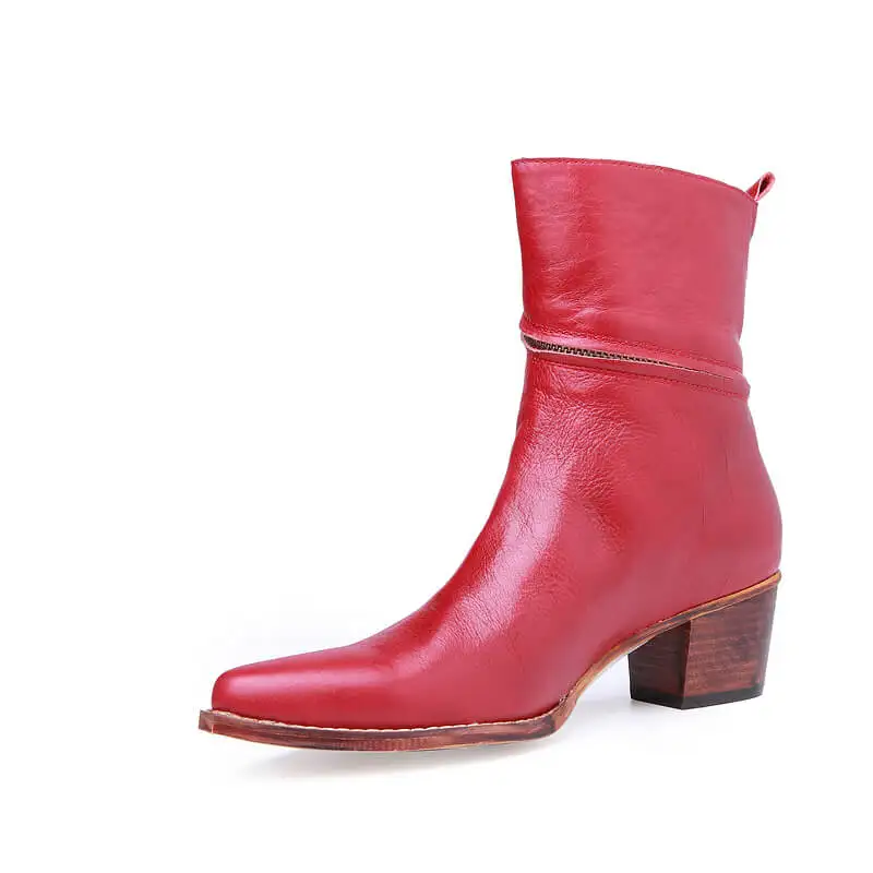 

LTTL Designer Red Soft Genuine Leatther Zip Fashion Boots Pointed Toe Autumn Ankle Boots for Women Sz 35-42 Accept Custom