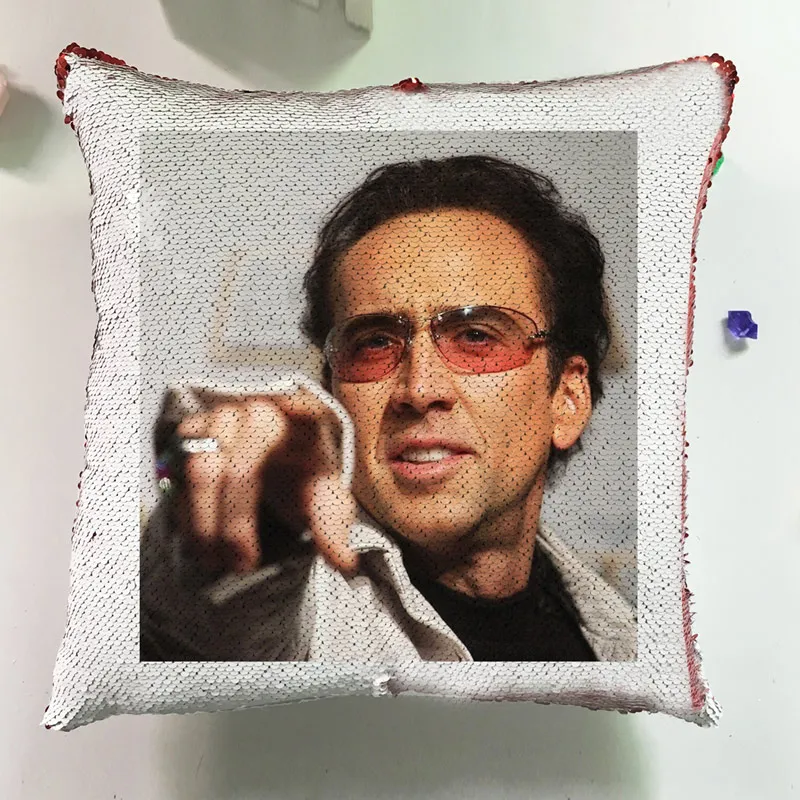 

Modern Home Decor Sofa Cushion Custom Reversible Nicolas Cage Sequin Pillow Flip Seat Cusions Cover Cool Pillowcase Smiley J029