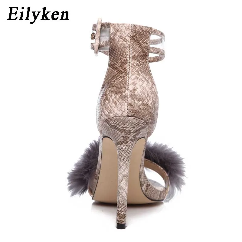 Eilyken/женские летние босоножки на высоком каблуке; леопардовая обувь на высоком квадратном каблуке с мехом; женские босоножки с пряжкой и ремешком на щиколотке; Размеры 35-42
