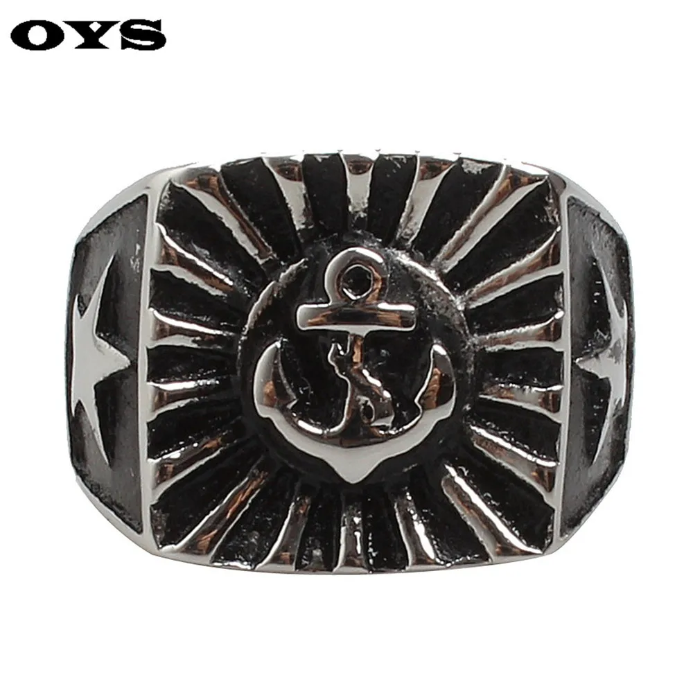 Jewelry 18MM Big Anchor Star Rings For Men Stainless Steel Engagement Party Ring Vintage Male Jewely G487A7