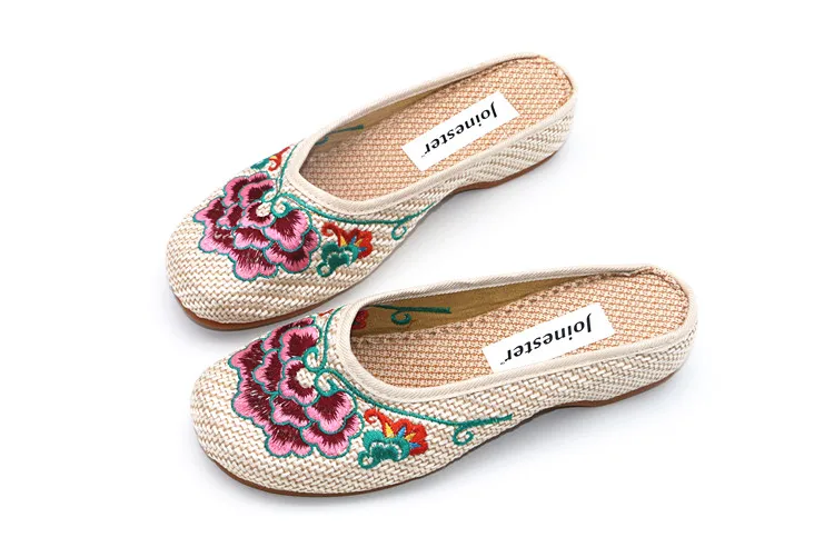 Специальное предложение; женские летние парусиновые тапочки с цветочной вышивкой; дышащие повседневные шлепанцы на плоской подошве; прогулочная обувь; стандартный размер