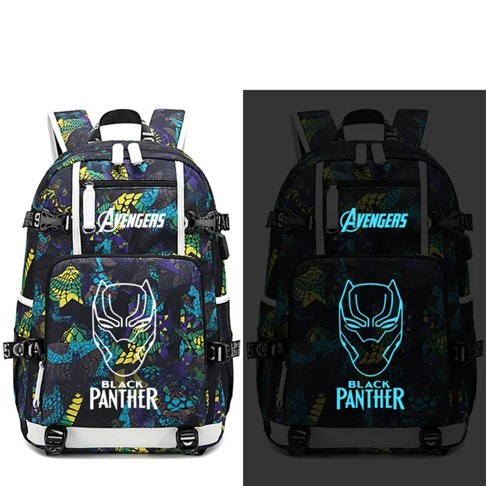 Мультяшные Мстители Черная пантера рюкзак USB порт рюкзак сумка Змеиный узор Подростковая Студенческая книжная сумка дорожная сумка для ноутбука - Цвет: Style 11