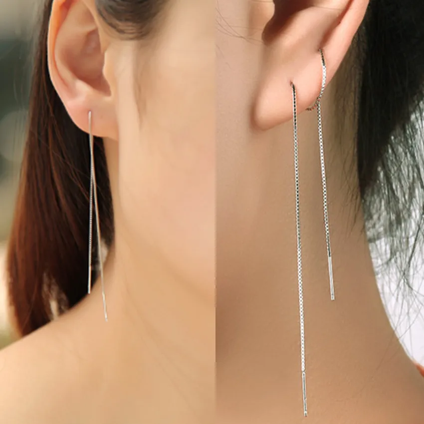 AOMU 1 Pair Women Silver Plated Super Long Chain Drop Earrings Cocktail Linear Dangle Tassel Earrings For Party Jewelry 9-18 cm AOMU 1 Pair Women Silver Plated Super Long Chain Drop Earrings Cocktail Linear Dangle Tassel Earrings For Party Jewelry 9-18 cm