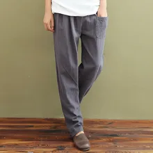 Женские осенние однотонные льняные брюки макси женские повседневные свободные брюки шаровары осенние эластичные талии карманы