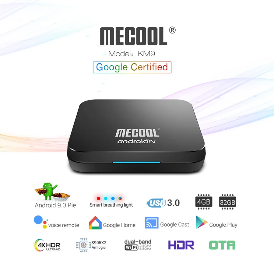 

MECOOL KM9 PRO Android 9.0 TV Box Amlogic S905X2 4G DDR4 32G ROM 4K Google Certified Android 9.0 Smart TV Box with Voice Control