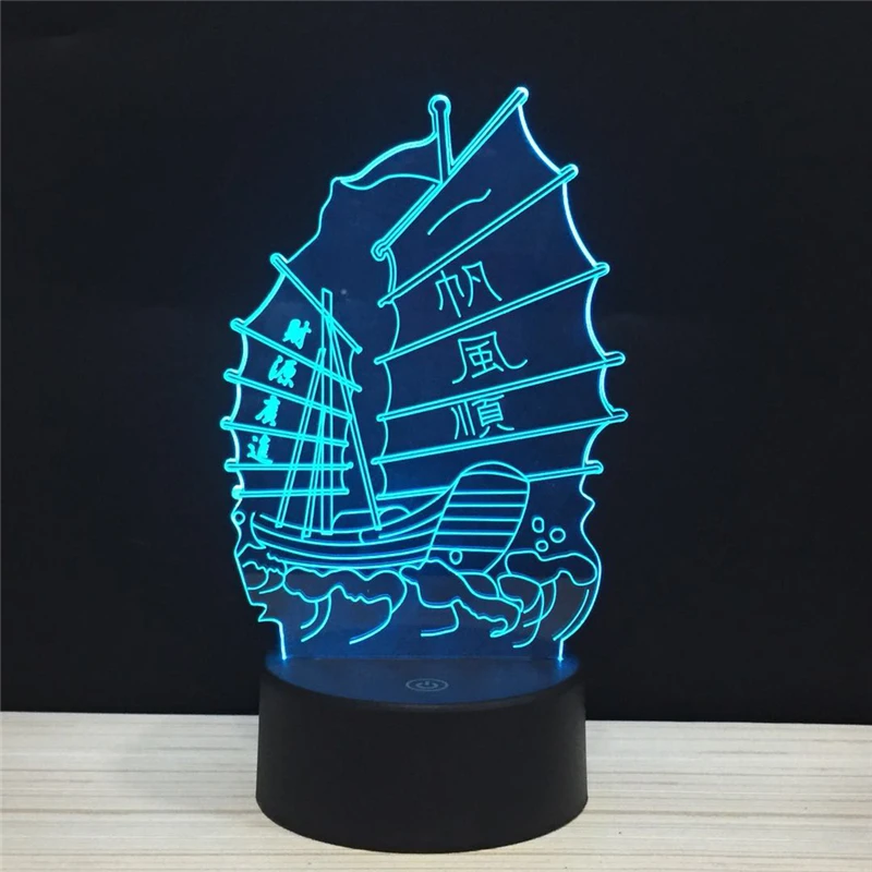 

Chinese Sailboat LED 3D Smooth Sailing Business is Booming Acrylic Night Lamp Light Luminary With Touch And Remote Lamps Lights