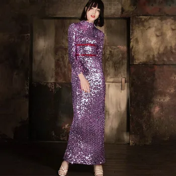 

2019 Spring Dress Elegant Sexy Full Fashion Flash Sequined Women Slit Night Club Body con High Quality Party Dresses Wholesale
