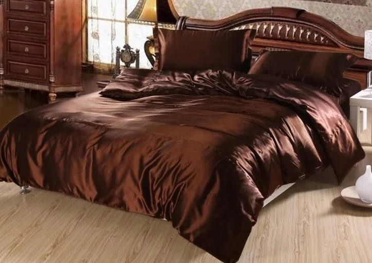 

7pcs Luxury Brown Silk Bedding set Satin sheets Cal Super king queen full twin size duvet cover bed sheet quilt bedspread Linen