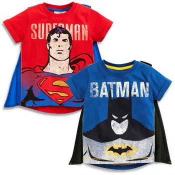 

2020 New Boys T-shirt Tops With Cape Superman Batman Summer Short Sleeve Tee Shirt Baby Boys Clothes Children Cosplay Costume