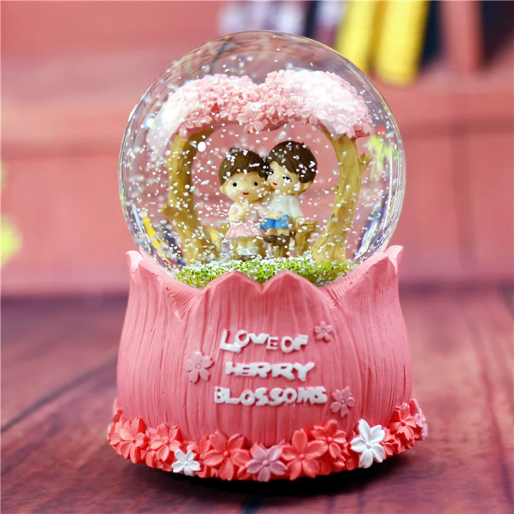 8-12 см пара Cherry Blossom снежный шар с кристаллами музыкальная шкатулка стекло украшение дома День матери День Святого Валентина подарок для подруги
