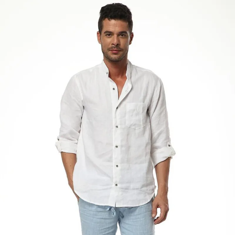 New Arrival Men's High Quality White 100% Linen Shirts Men Slim Casual ...