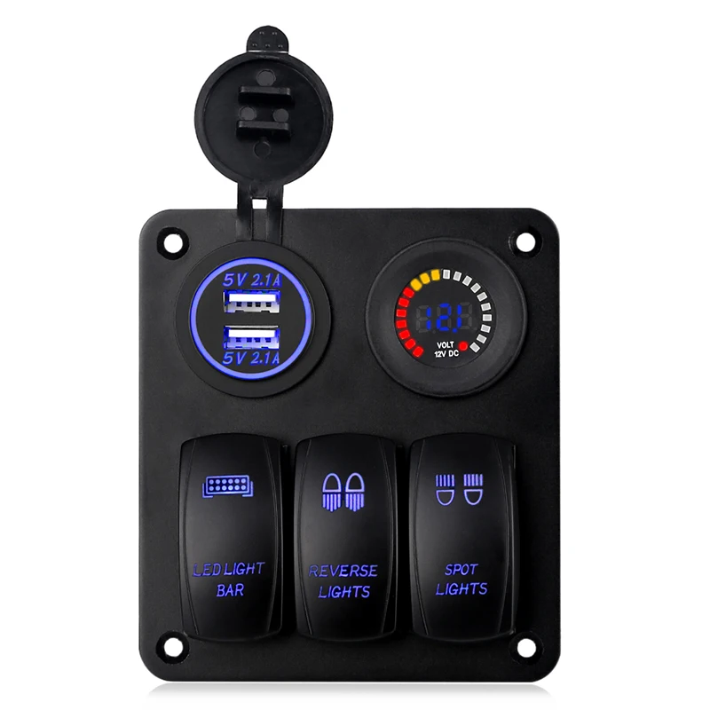 

5V 4.2A Dual USB Cigarette Lighter Socket Car Switch Panel Blue Marine Switch Panel Voltmeter Car Auto Charger Boat 12v 24v