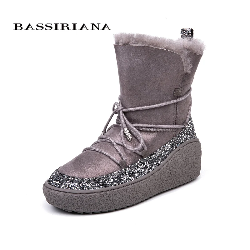 BASSIRIANA/зима Ботинки женские дубленки snowboots черный серый 35-40 - Цвет: grey