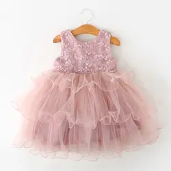 Летнее платье с цветами платье без рукавов для девочек Симпатичные принцесса пушистые торт ударный мяч платье Дети Тюль платья для девочек