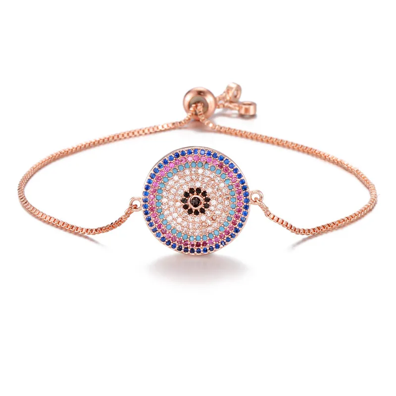 

Luxury AAA+ Colourful Cubic Zirconia Pave Setting Round Charm Bracelets For Women Girl Adjustable Copper Chain Bracelet & Bangle