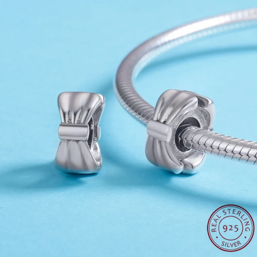 

High Quality Sweet Lovely Bow Knot 925 Sterling Silver Beads fit Women Charm Bracelets Necklace Making Rosario Jewelry Gifts
