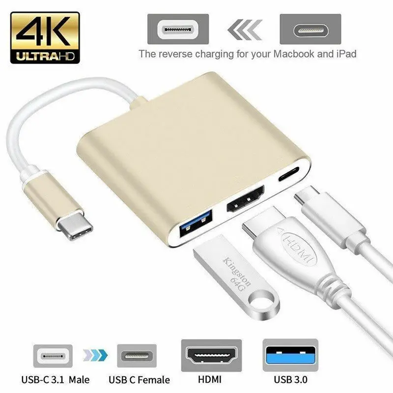 Конвертер USBC 3,1 USB C типа к USB 3,0/HDMI/type C адаптер для зарядного устройства для Apple Macbook и Google Chromebook Pixel