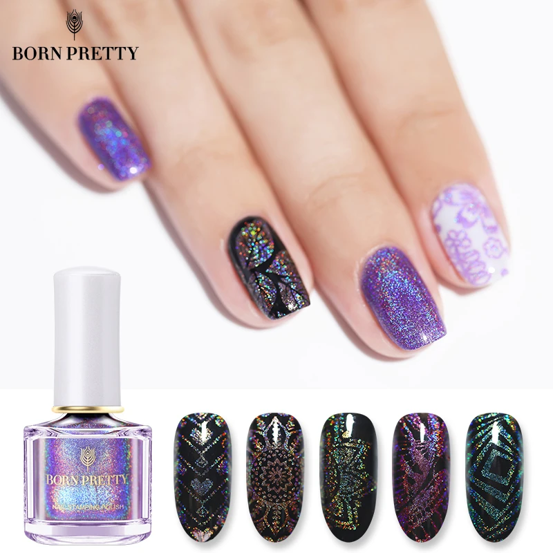 BORN PRETTY Голографический лазерный лак для тиснения ногтей 6 мл Holo блестящие дизайна