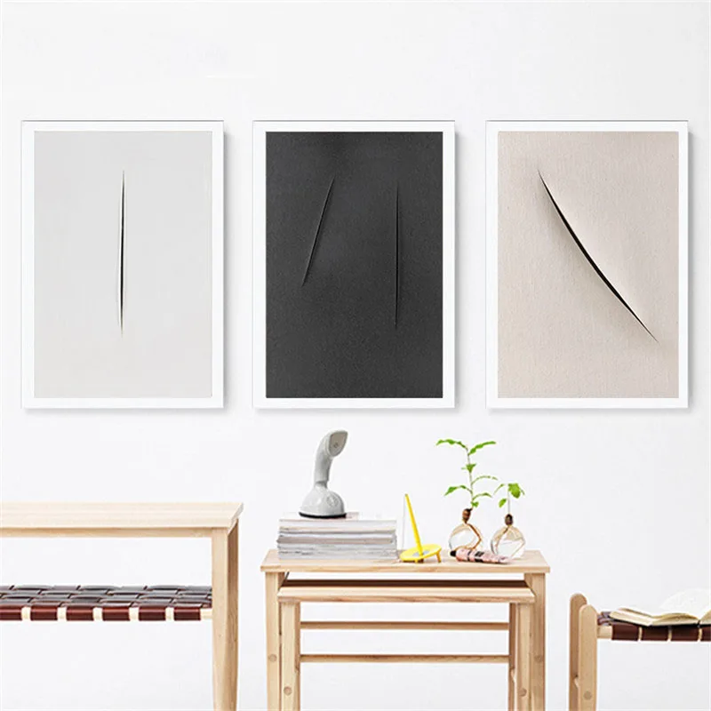 

HAOCHU Nordic Abstract Decorative Painting Minimalist Knife Mark Black and White Wall Art Canvas Print Poster Living Room Study