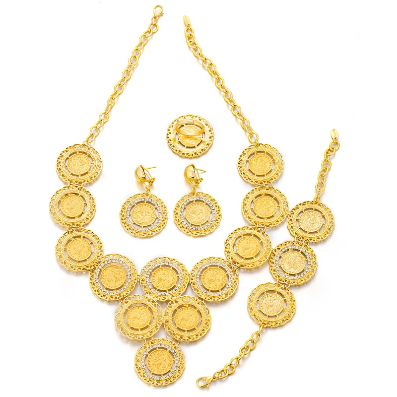 Ethlyn индейка монета ожерелье/серьги/Кольцо/браслет Ювелирные наборы для женщин золотые монеты свадебные подарки S181