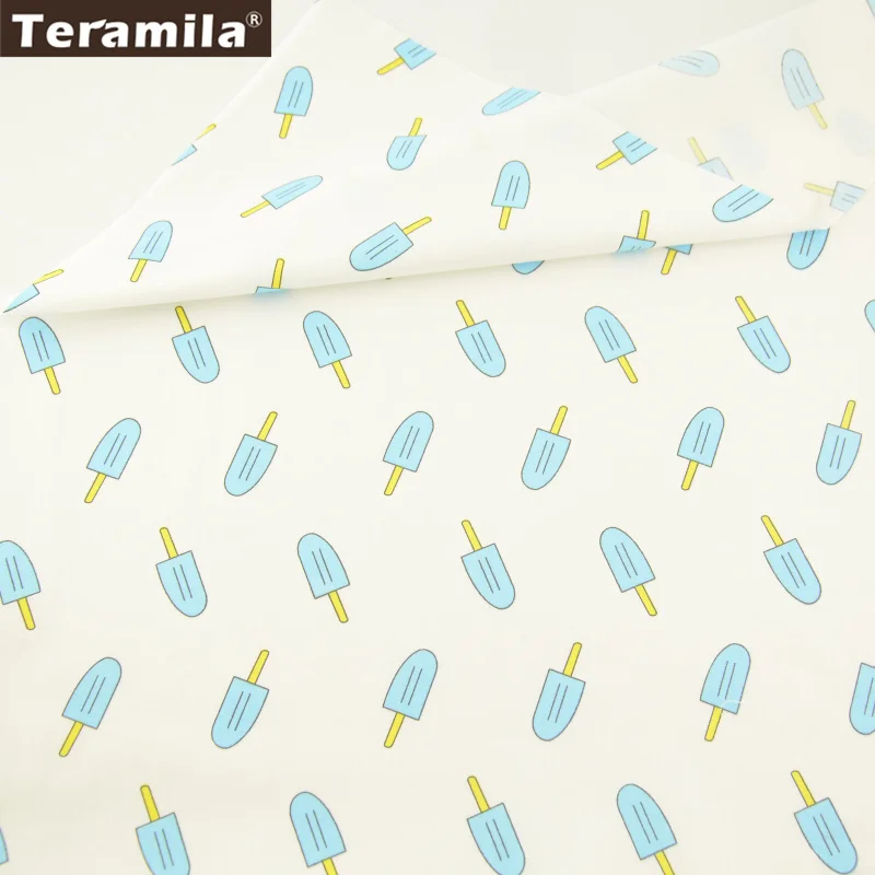 

Teramila Cotton Fabrics Summer Sky Blue Cartoon Ice Cream Designs High Quality Bedding Quilting Textile Scrapbooking Crafts