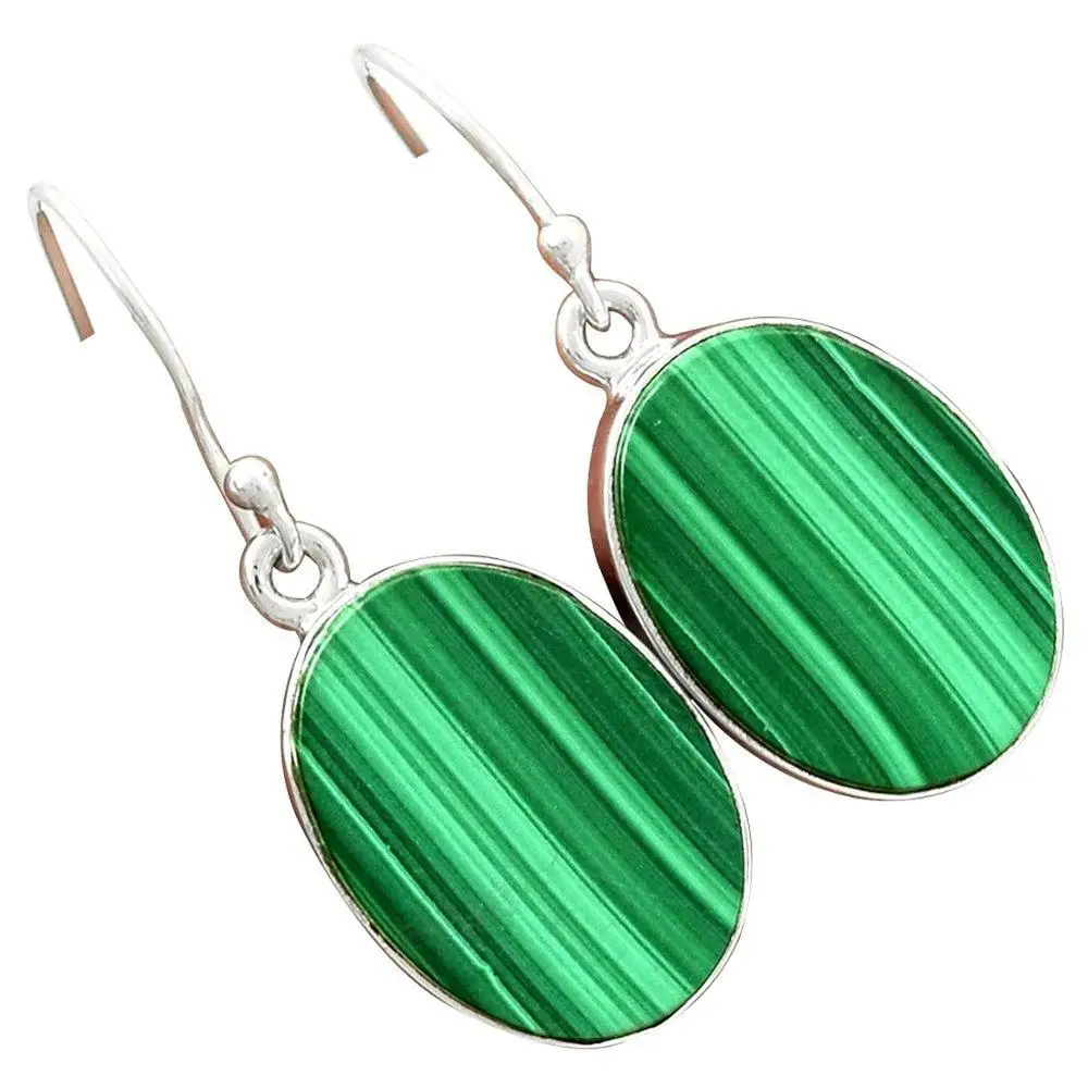 

Genuine Malachite Earrings 925 Sterling Silver,35mm, AE1046