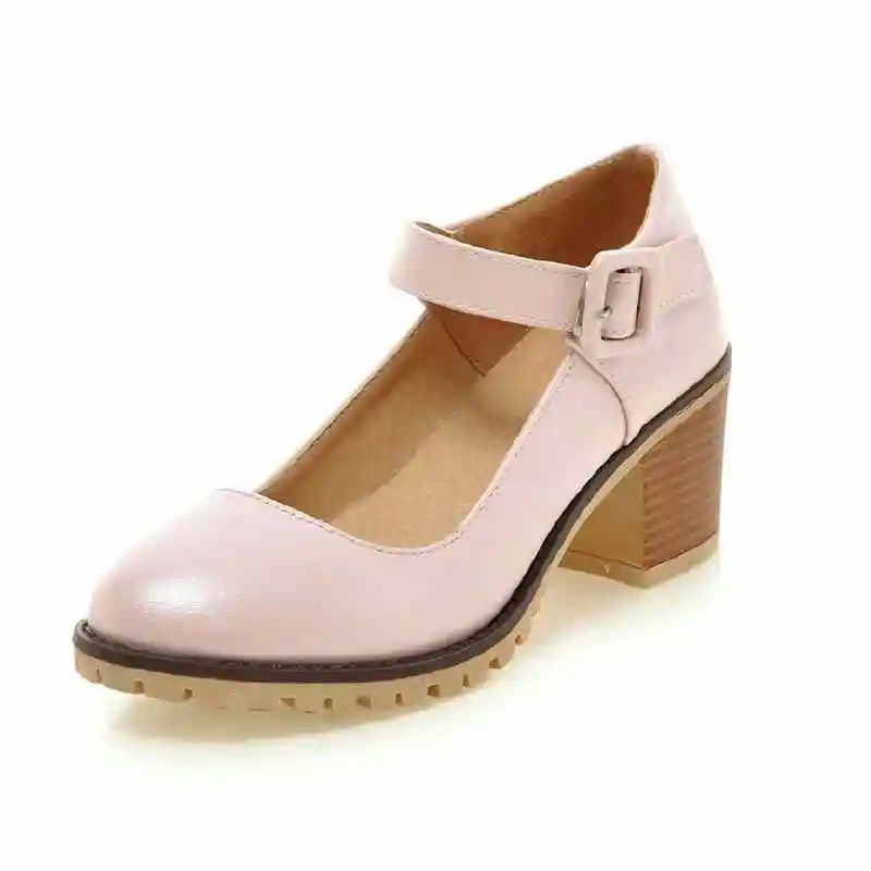 

Big Size 34-43 Women's Round Toe Marry Jane Pumps Stylish Buckle Chunky Heels Platform Ladies Shoes