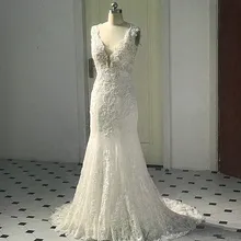 RSW450 без рукавов v-образный вырез Иллюзия сзади Русалка Кружева свадебное платье