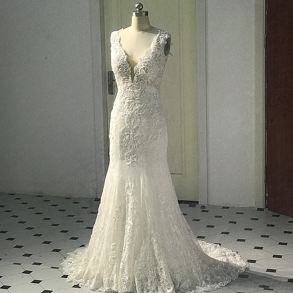 

RSW450 Sleeveless V Neckline Illusion Back Mermaid Lace Wedding Dress