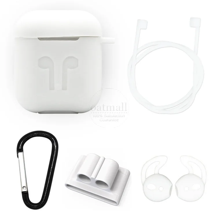 Чехол на эйрподс Силиконовый чехол для Apple Airpods Air Pods 2 1 i60 i80 TWS зарядный чехол протектор+ анти-потери ремни& чехлы для наушников+ ремешок для часов держатель - Цвет: White