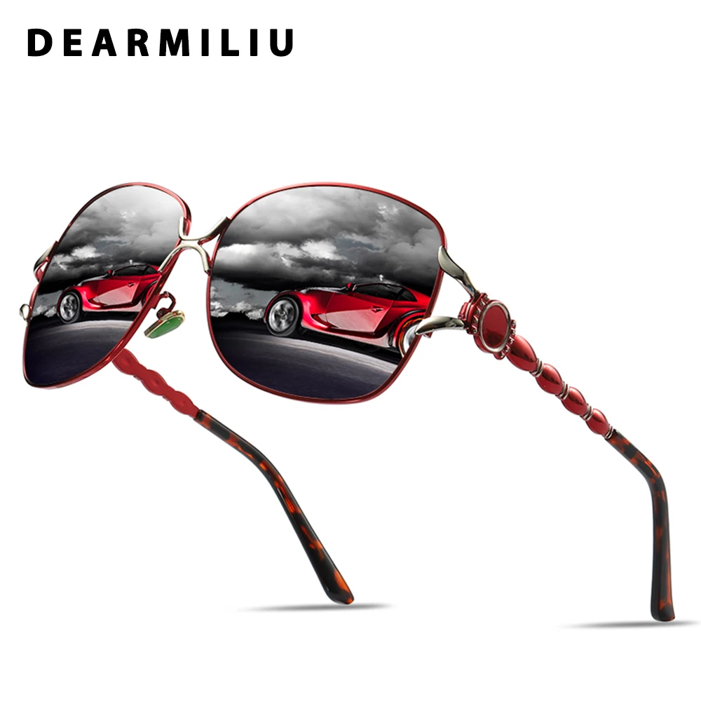 Женские поляризационные солнцезащитные очки DEARMILIU красные большие для вождения