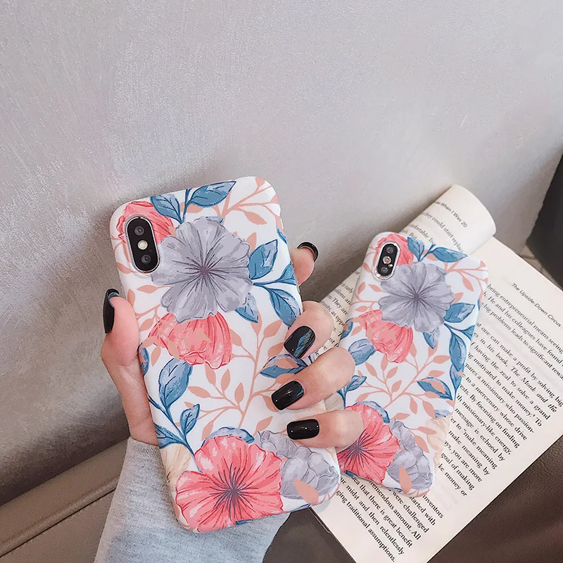 

INS Colorful Floral Painting Phone Case For iphone XS Max X XR For iphone 6 6s 7 8 plus Soft Cover Fashion Flowers Leaf Capa