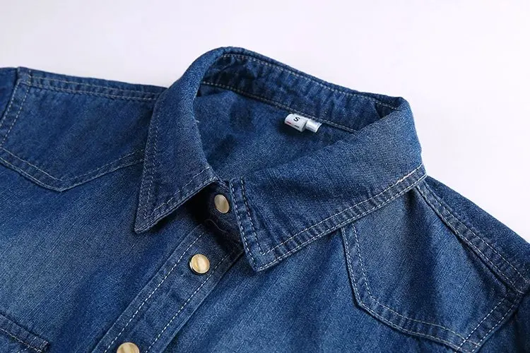  Plus Size Women's Clothing 2020 Spring Long Sleeves Blouse Quality Denim Shirt Vintage Casual Blue 