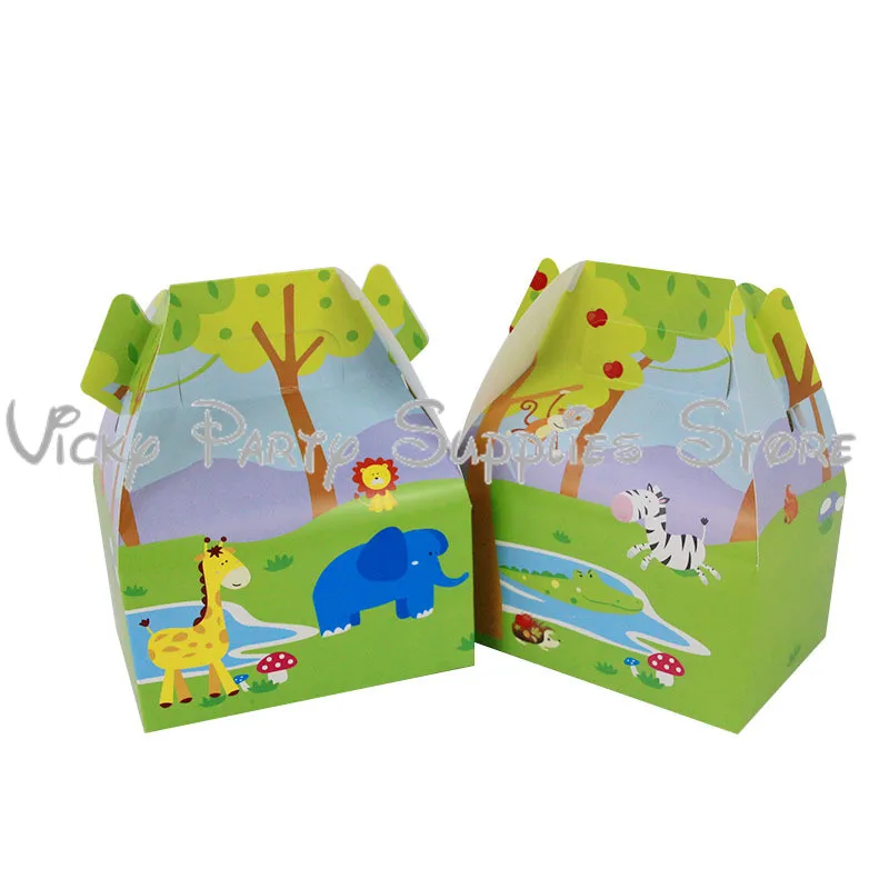 

12pcs/lot Cartoon Jungle Animals Disposable Candy Box Theme Party Birthday Baby Shower Paper Candy Box Party Tableware Supplies