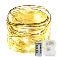 3AA питание от м аккумулятора 5 м/16FT 50 светодио дный LED s Медный Серебряный провод светодио дный светодиодные гирлянды, Крытый теплый белый звездное освещение затемнения+ пульт