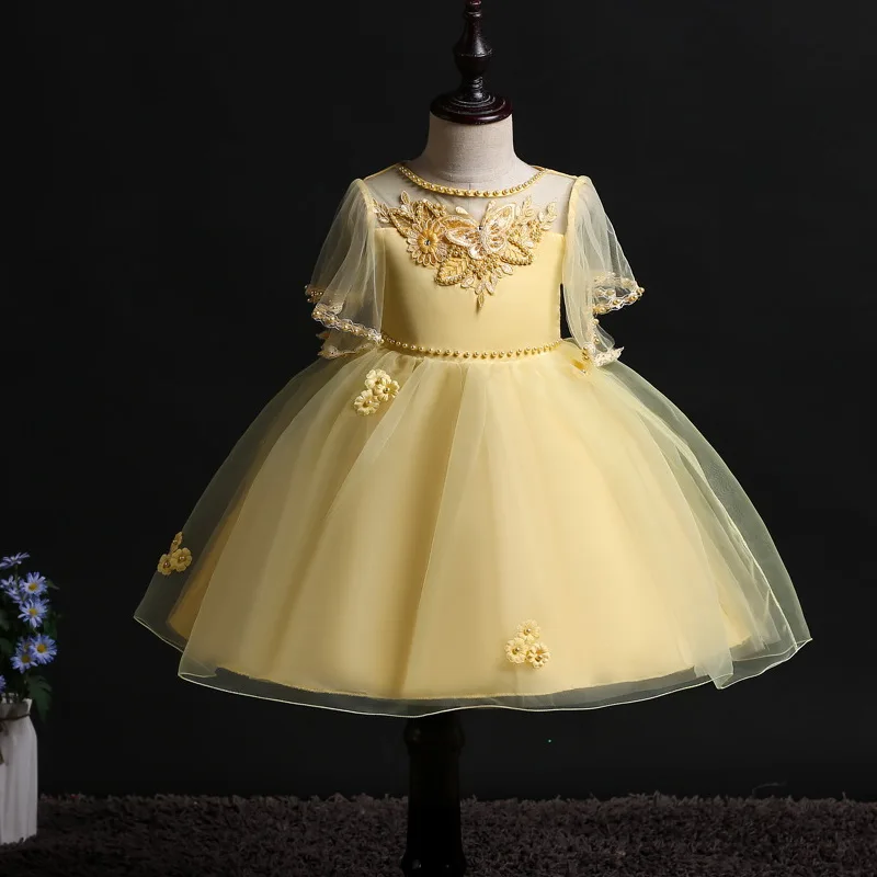 

Holapinna Kids Flower Girls Wedding Party Dress Baby Girls Princess Perform Clothing Children Maternity Lace Costume Dress 1-12Y