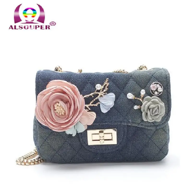 2017 Floral Pearl Messenger Women Brand Quilted Leather Handbag Chain Shoulder Plaid Women Flap Crossbody Bag