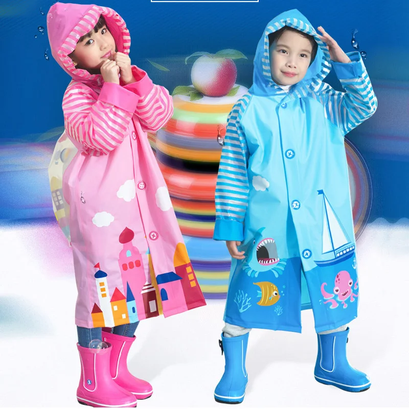 

PVC Cartoon Waterproof Rainsuit Cute Baby Poncho Child Rainwear Children's Raincoat With School Bags Position