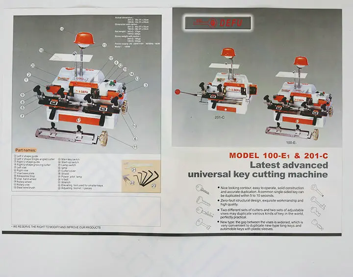 Defu 100E1 двойная головка дублирующая машина для резки автомобильных ключей горизонтальная машина для двери дома дублированная машина
