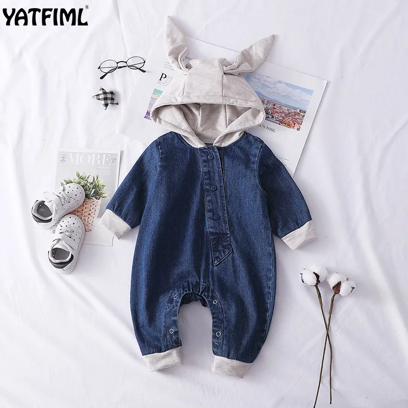 YATFIML 2019 осенне зимняя одежда для малышей в стиле пэчворк джинсовая комбинезон