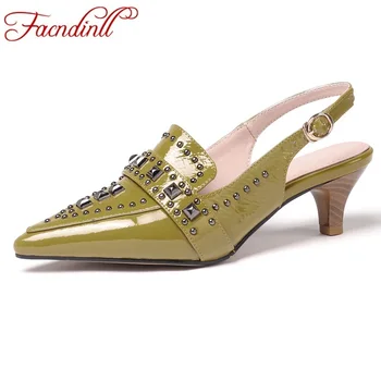 

FACNDINLL luxury women cow genuine leather brogue pumps for women new 2019 sale summer fashion shoes sexy thin heels woman pumps