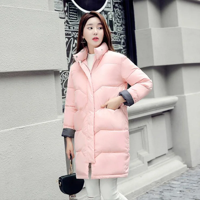 Winter Women Parka Pink Kawaii Bubble Coat Slim Solid Parka Women Puffer Jacket Womens Winter Coats Thick Parka Long Coat Black