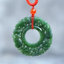 Certificate Natural Green HETIAN Jades Pendant Both Sides Hollow Out Round Toroidal Pendant Necklace Men