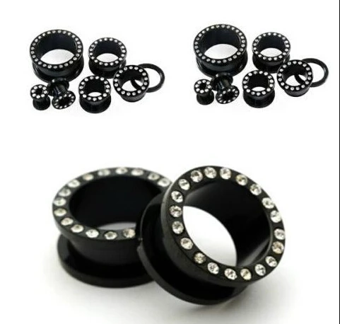 Crystal Stainless Steel Ear Plugs Flesh Tunnels Earring Hollow Crystal Stainless Steel Ear Plugs Flesh Tunnels Earring Hollow Expander Gauges Kit Piercing Jewelry