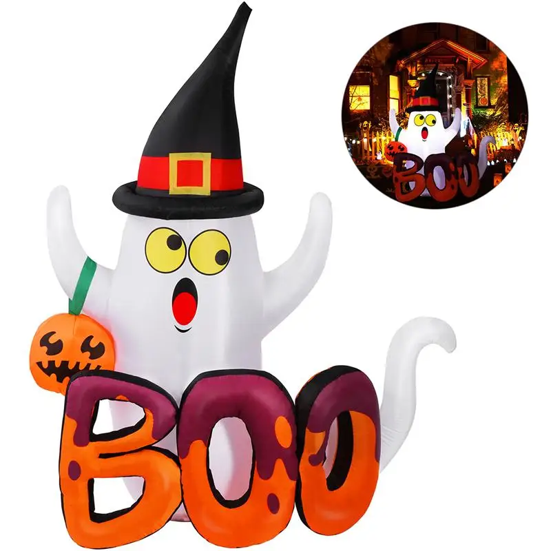 

NICEXMAS 1.5M LED Lighted Inflatable Blown Up High Quality Pumpkin Ghost Balloon For Gardern Yard Outdoor Halloween Decor