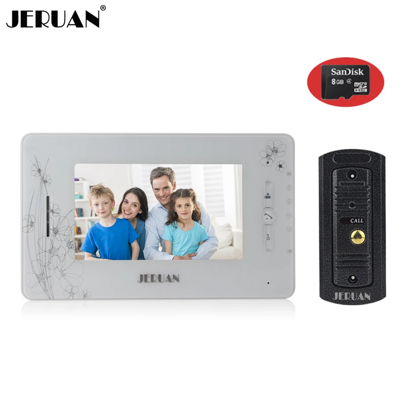 

JERUAN 7`` monitor video recording photo taking doorphone speaker intercom system Video door phone intercom+8GB SD Card