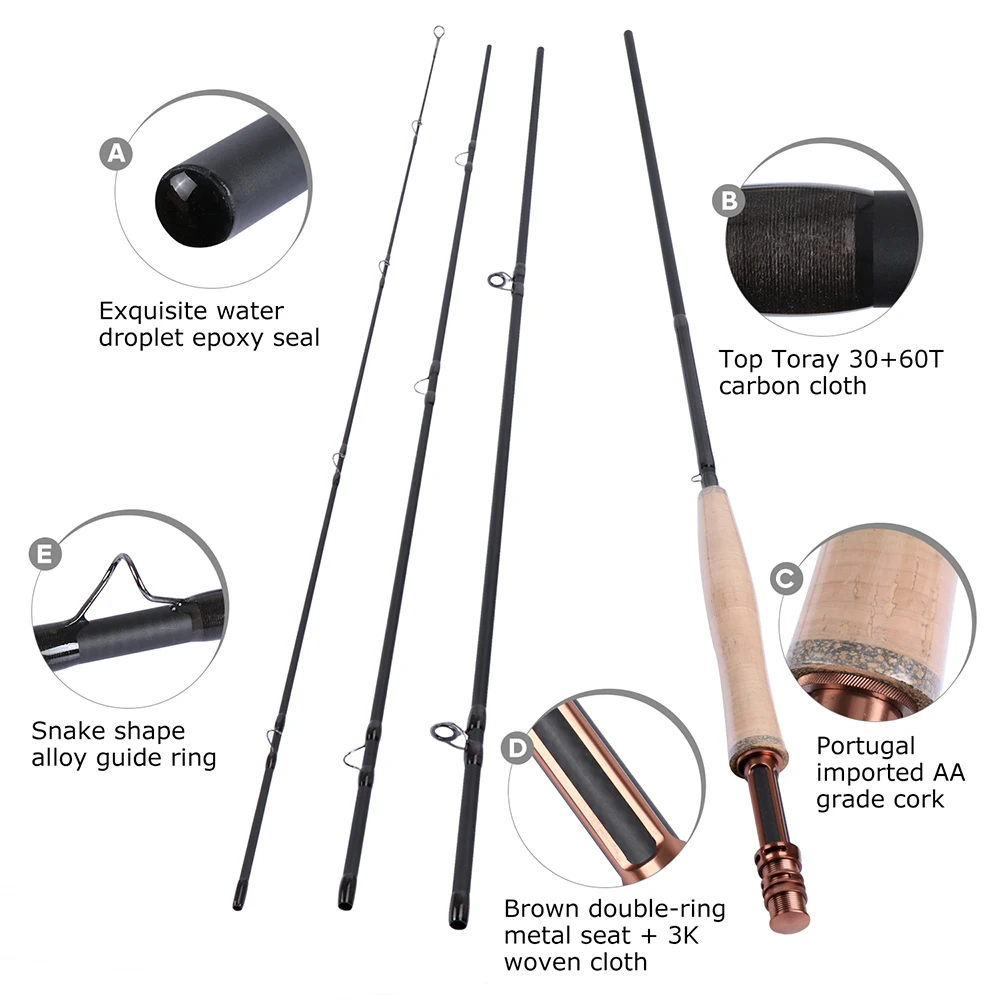 Goture Fly Fishing Rod Combo 5/6 7/8 CNC Machined Fly Reel Carbon Fiber Rod  2.74M & Fly Line&Tackle Box Triangle Tube