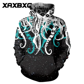 

New 104 Galaxy Black Octopus Tentacles Printed Hoodie Hooded Femme Sweatshirt Casual Loose Men Women Pocket Hoodies Coat